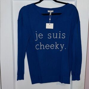 Joie Blue Crew Neck Sweater with 'Je Suis Cheeky' Design